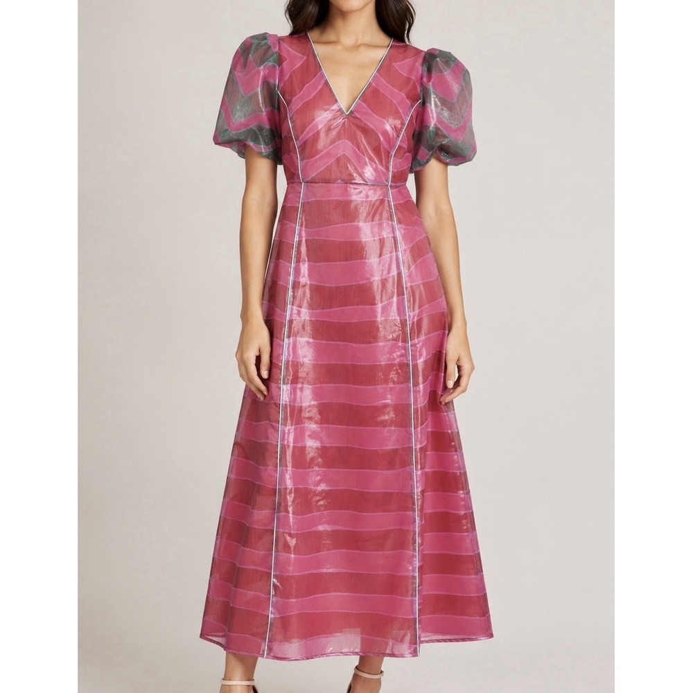 Alden Adair Jillian Dress Size L Pink Ziggy Combo Puff Sleeve Maxi NWT